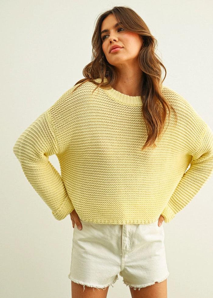 Hattie Round Neck Sweater - Pastel Yellow