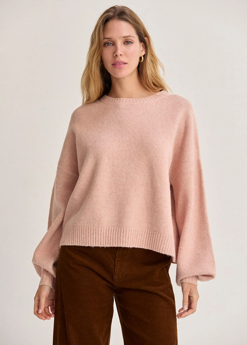 Josie Balloon Sleeve Crewneck Sweater - Pink