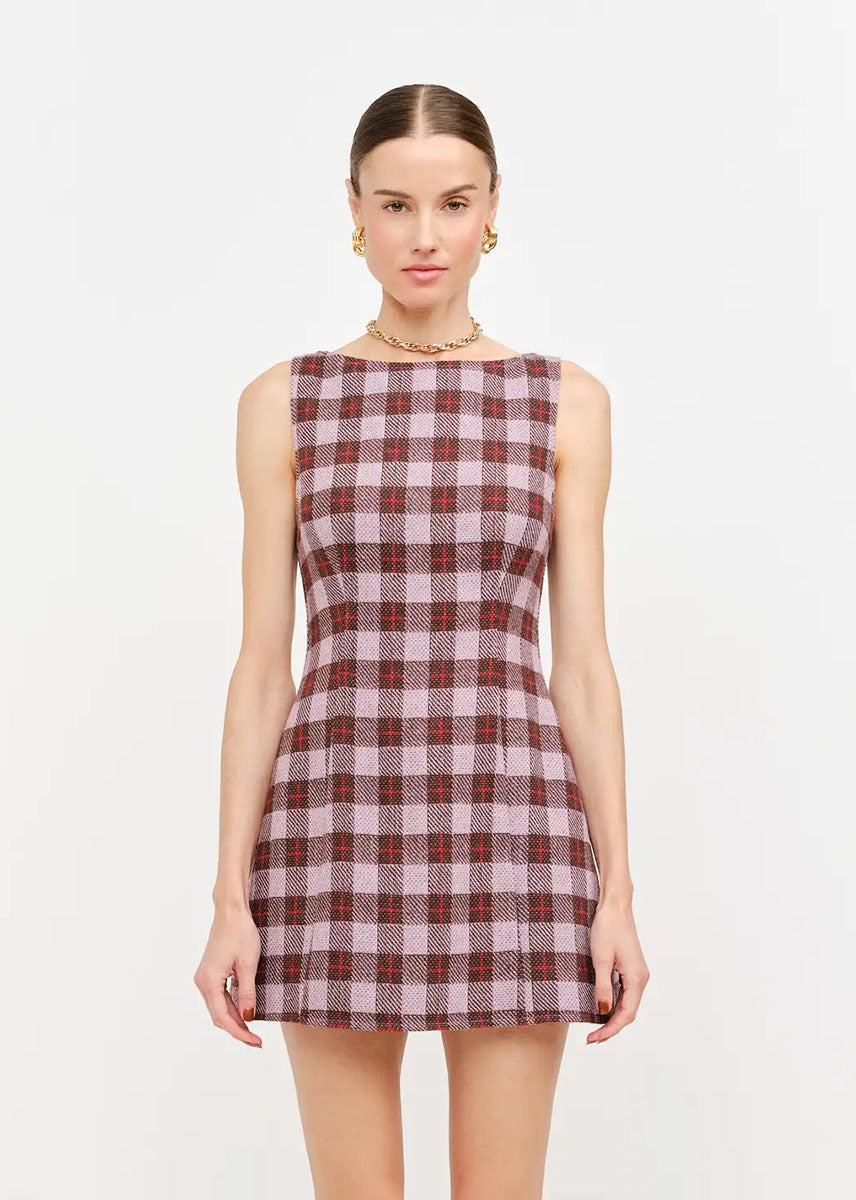 Victoria Plaid Mini Dress - Mauve