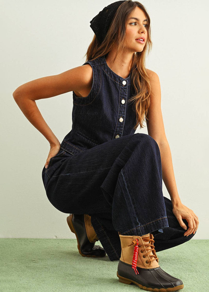 Padma Denim Button Front Vest - Indigo