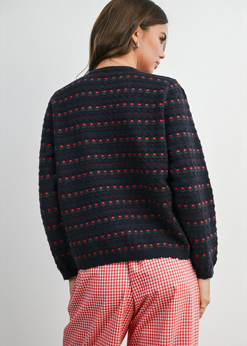 Vera Floral Cardigan - Navy & Red