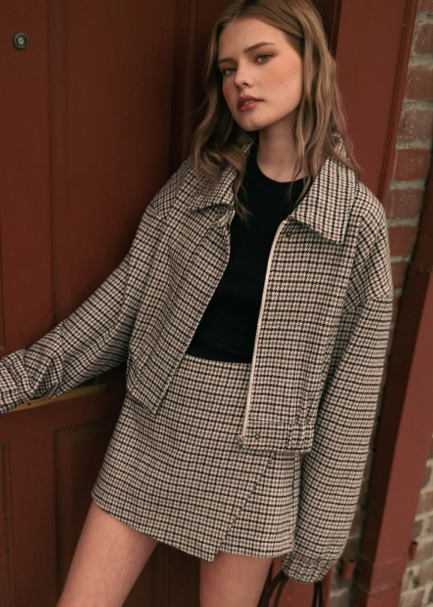 Drew Houndstooth Jacket - Brown Black