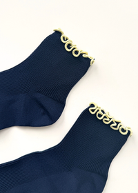 Petite Ruffled Modal Socks - Navy & Butter