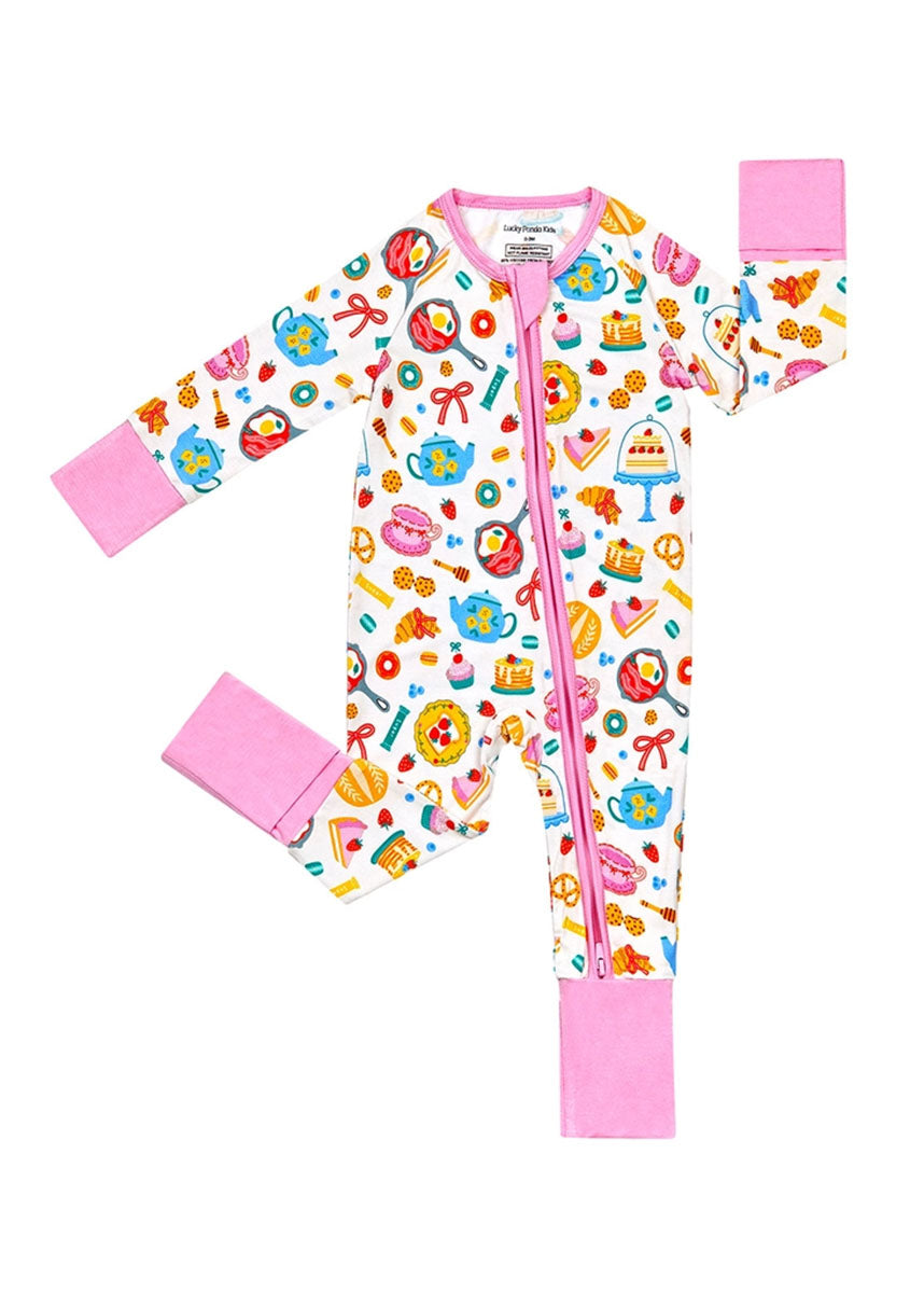 Breakfast Whimsy Bamboo Zipper Romper