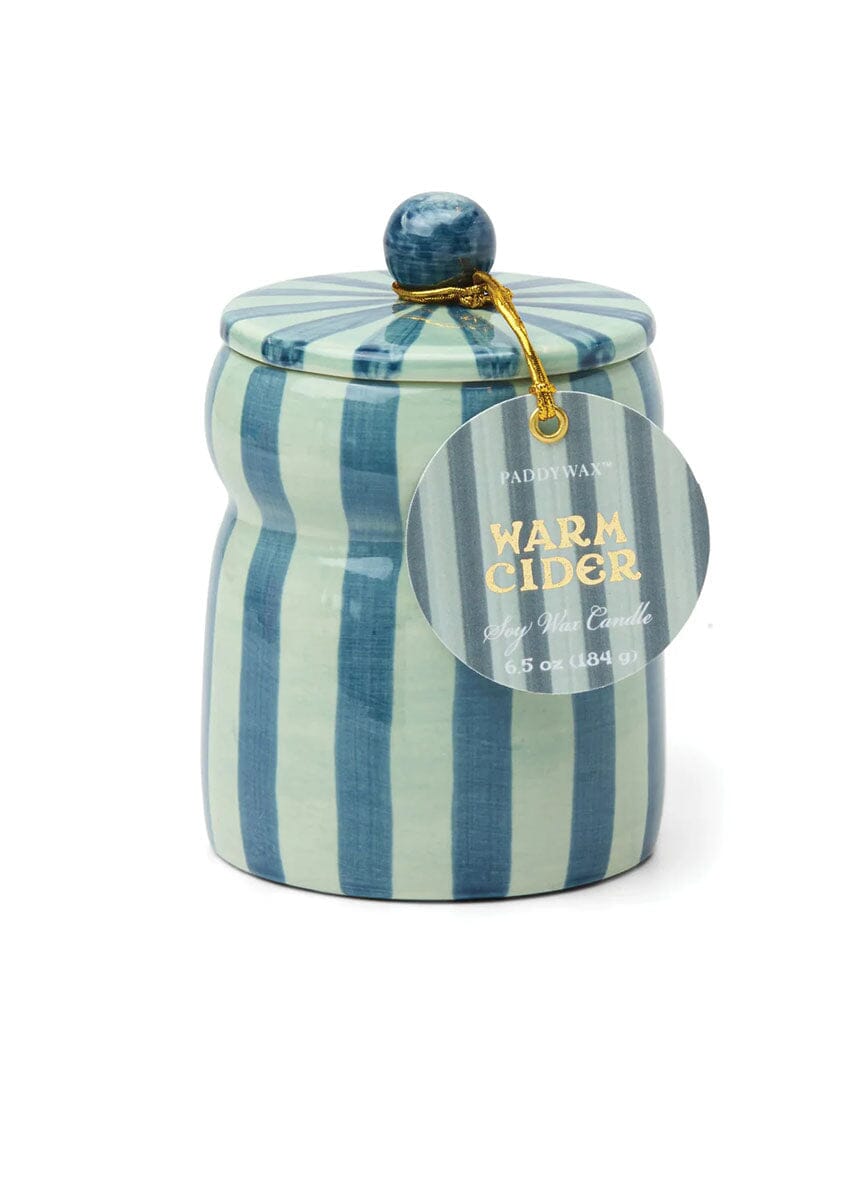 Cabana Blue & Navy Striped Candle - Warm Cider - 6.5oz