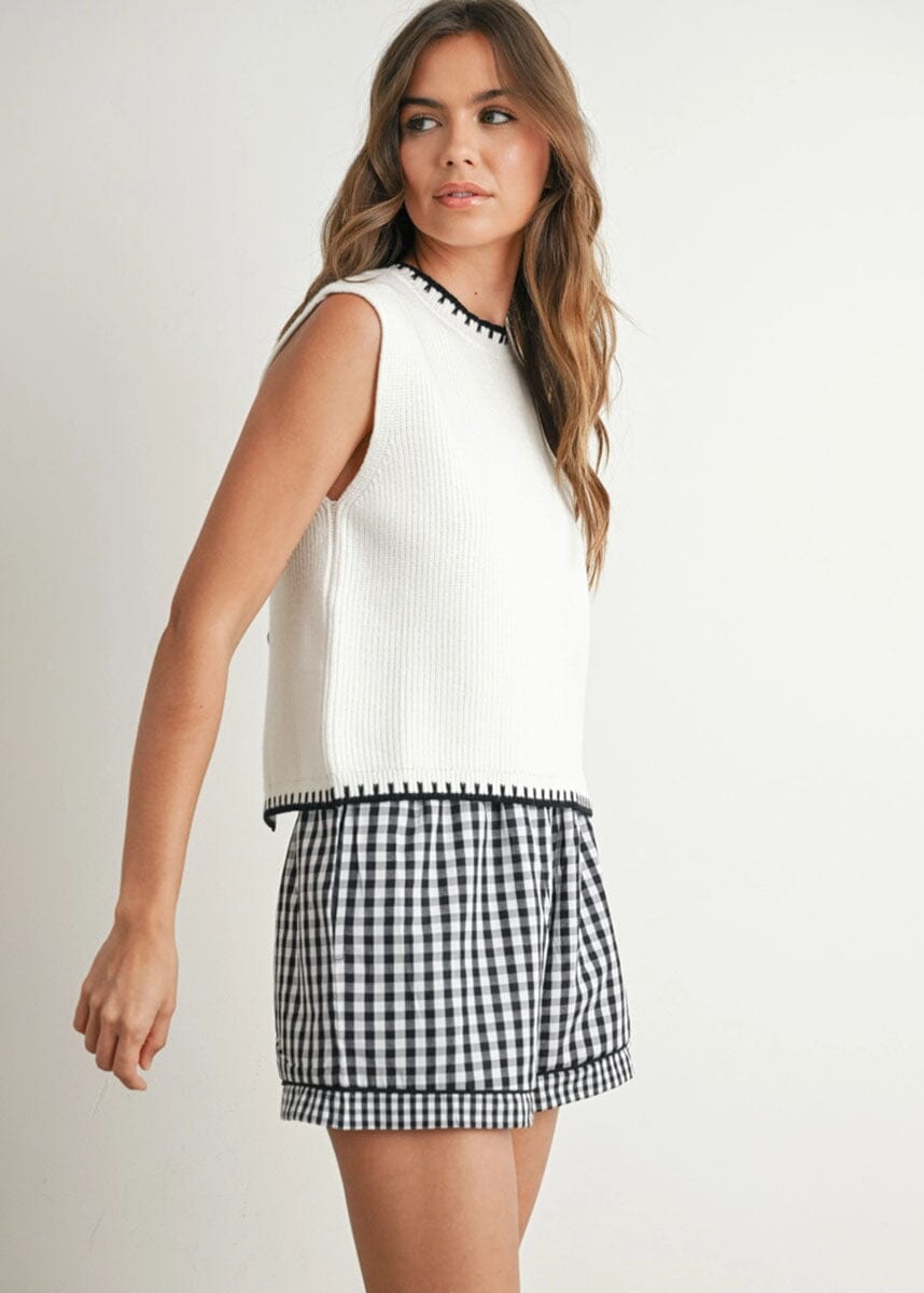 Lochlan Ribbed Sweater Vest - Ivory & Black