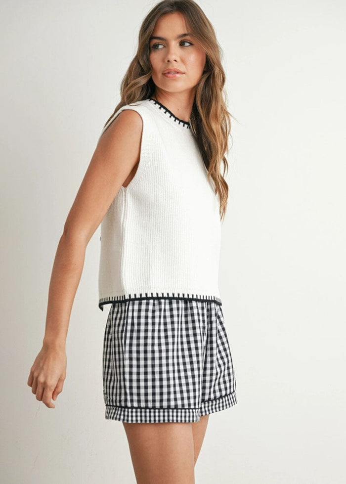 Lochlan Ribbed Sweater Vest - Ivory & Black