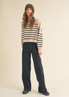 Mary Striped Mock Neck Sweater - Tan & Black