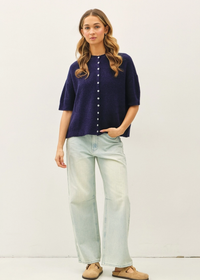 Cherie Ribbed Cardigan - Navy