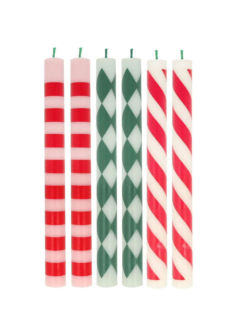 Festive Stripe Taper Candles