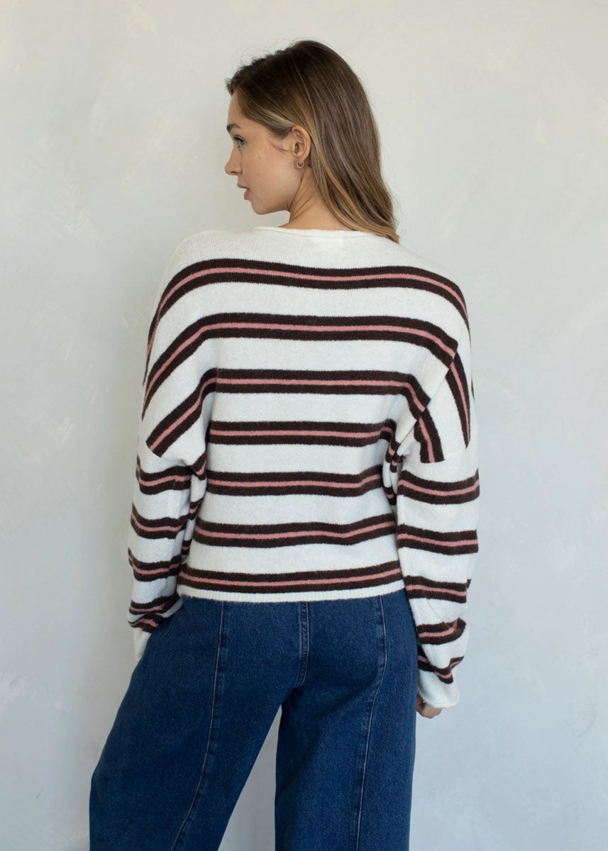 Piper Varsity Stripe Cardigan - Ivory