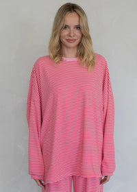 Levi Striped Fleece Oversized Top - Pink