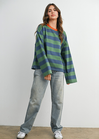 Arlo Striped Contrast Top - Blue & Green