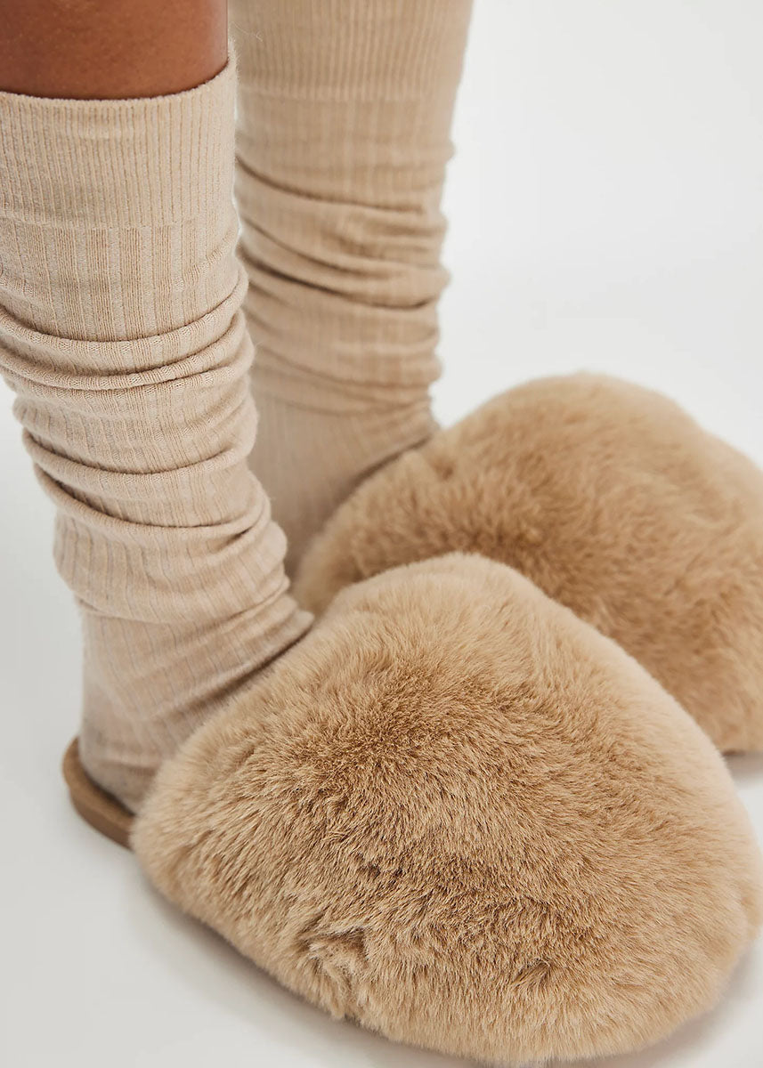 Snowball Slipper - Taupe Faux Fur