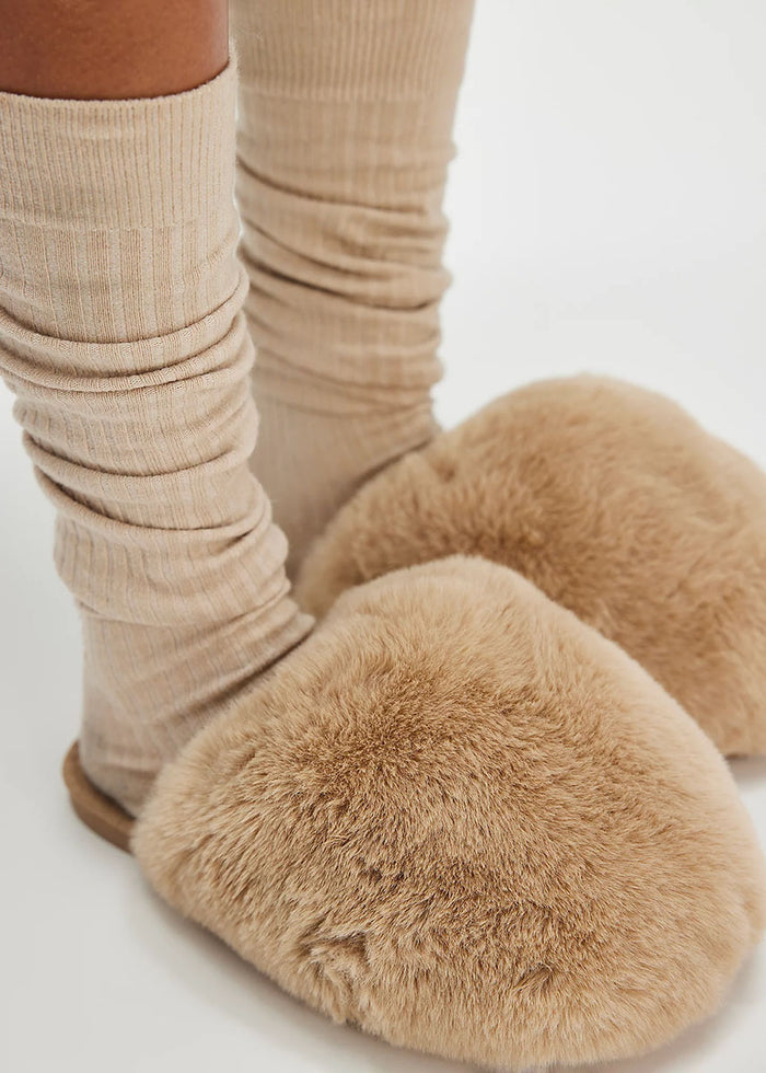 Snowball Slipper - Taupe Faux Fur