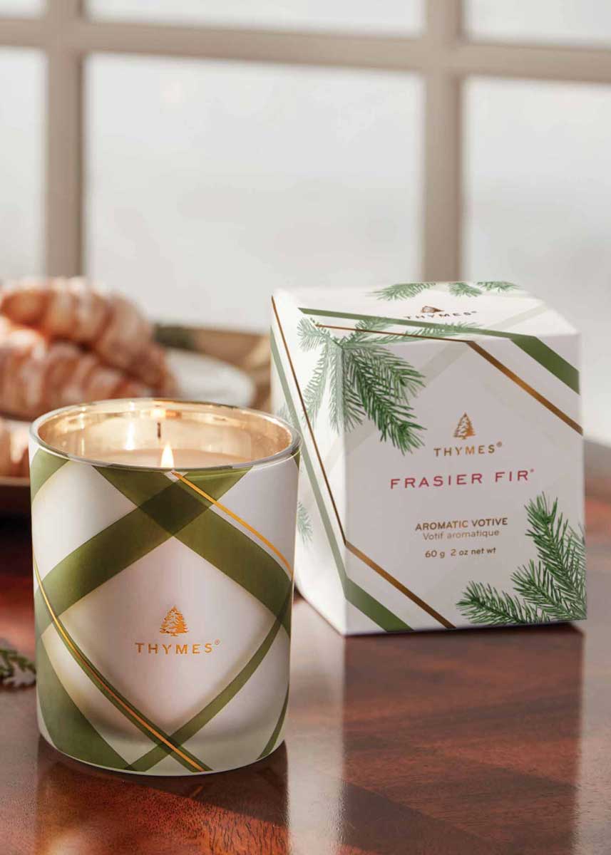 Frasier Fir Frosted Plaid Votive Candle