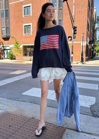American Flag Rollneck Pullover - Navy