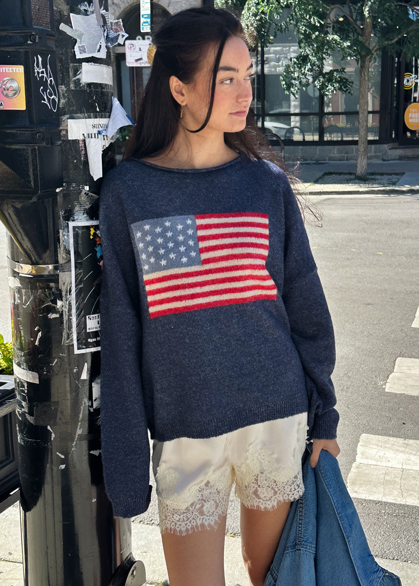 American Flag Rollneck Pullover - Navy