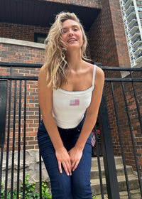 Amelia Flag Whipstitch Tank - White