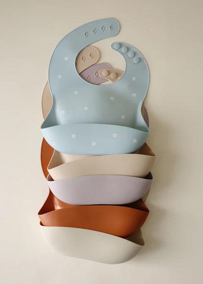 Silicone Baby Bib - White Daisy