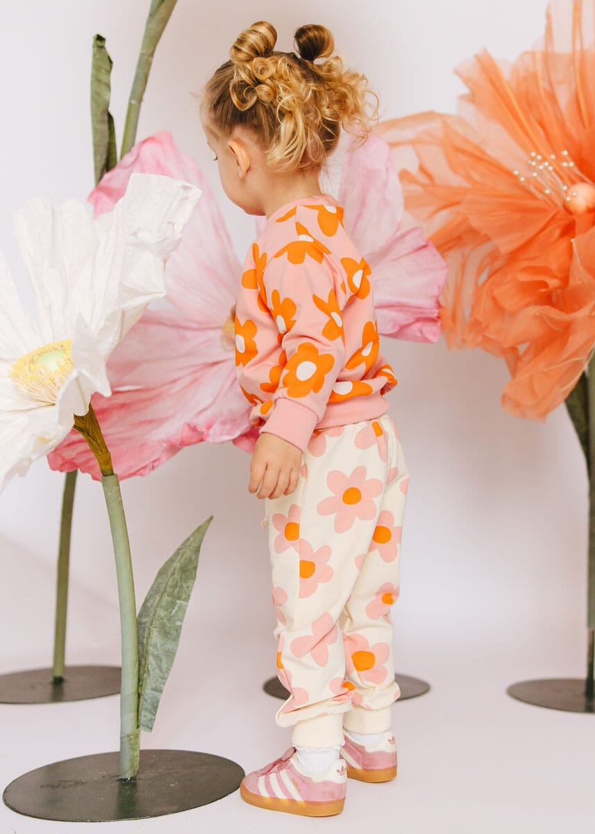 Floral French Terry Two-Tone Set - Pink & Ivory