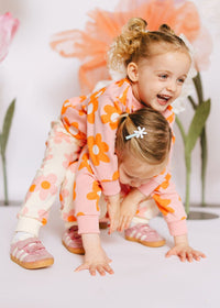 Floral French Terry Two-Tone Set - Pink & Ivory