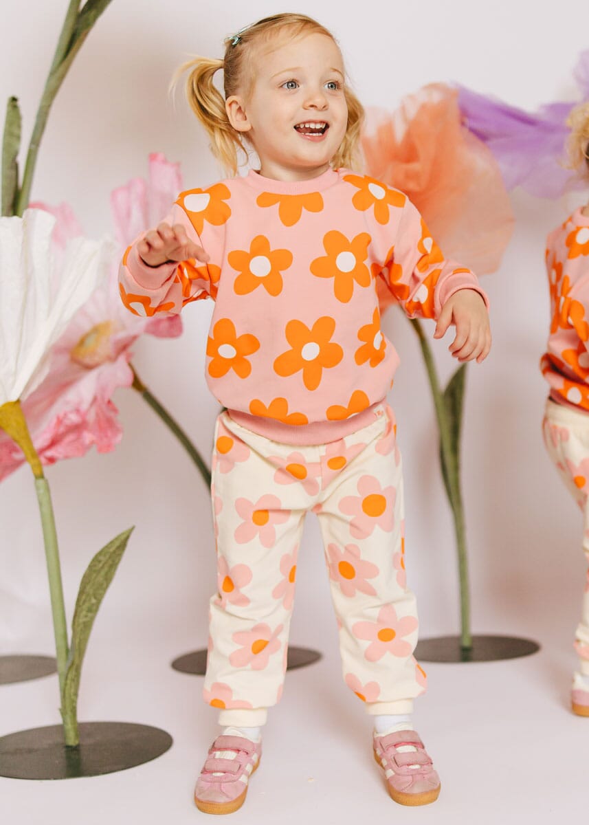 Floral French Terry Two-Tone Set - Pink & Ivory