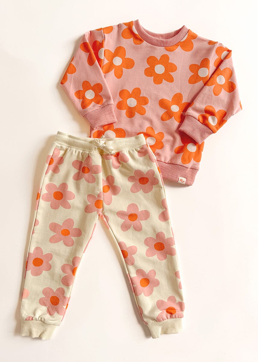 Floral French Terry Two-Tone Set - Pink & Ivory