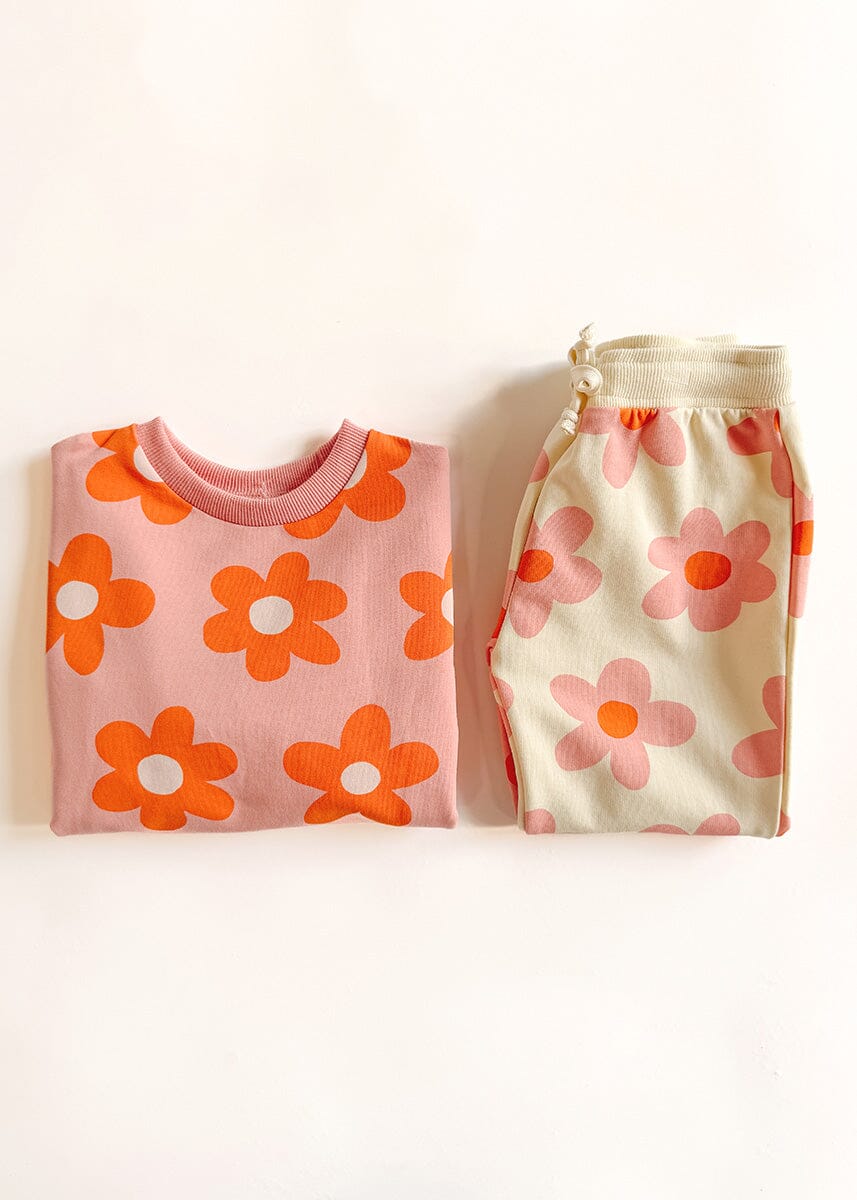 Floral French Terry Two-Tone Set - Pink & Ivory