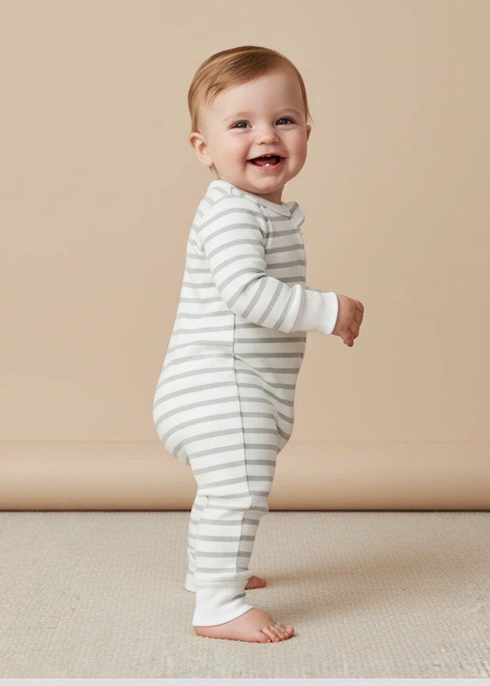 Organic 2-Way Zipper Romper - Fog Stripes