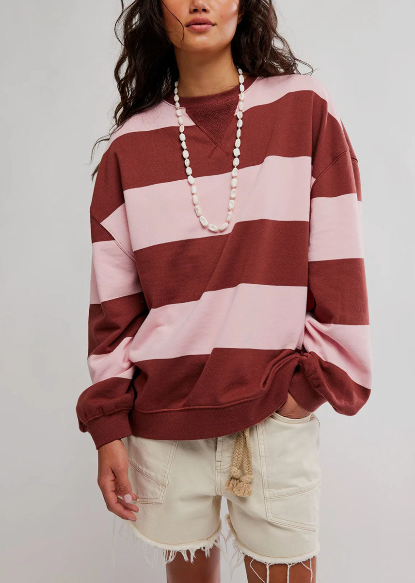 Classic Wide Striped Crew - Strawberry Wine Combo