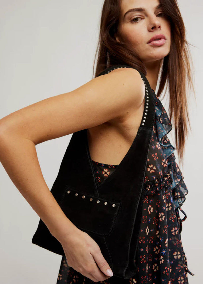 Soho Suede Stud Shoulder Bag - Black