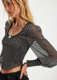 Dottie Bow Print Top - Black Combo