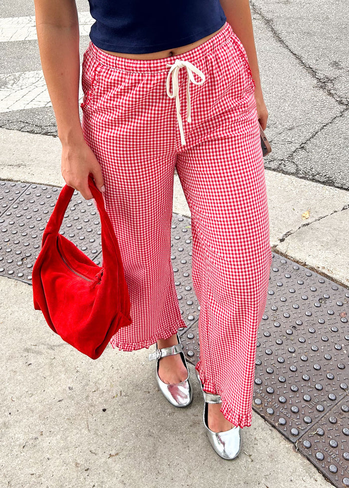 Poppy Striped Ruffle Hem Pant - Red & Ivory