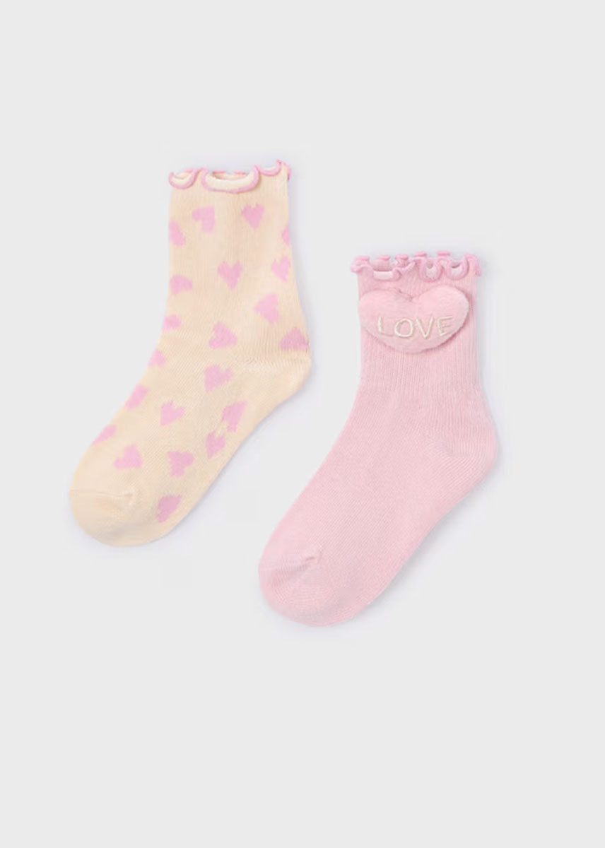 Elsie Jacquard Heart Socks (2-Pack) - Nude