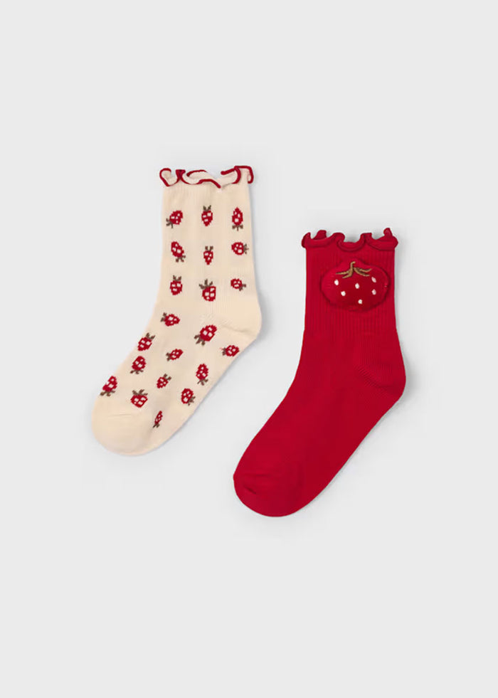 Elsie Jacquard Berry Socks (2-Pack) - Red