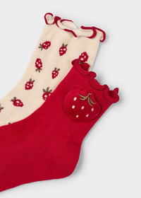 Elsie Jacquard Berry Socks (2-Pack) - Red