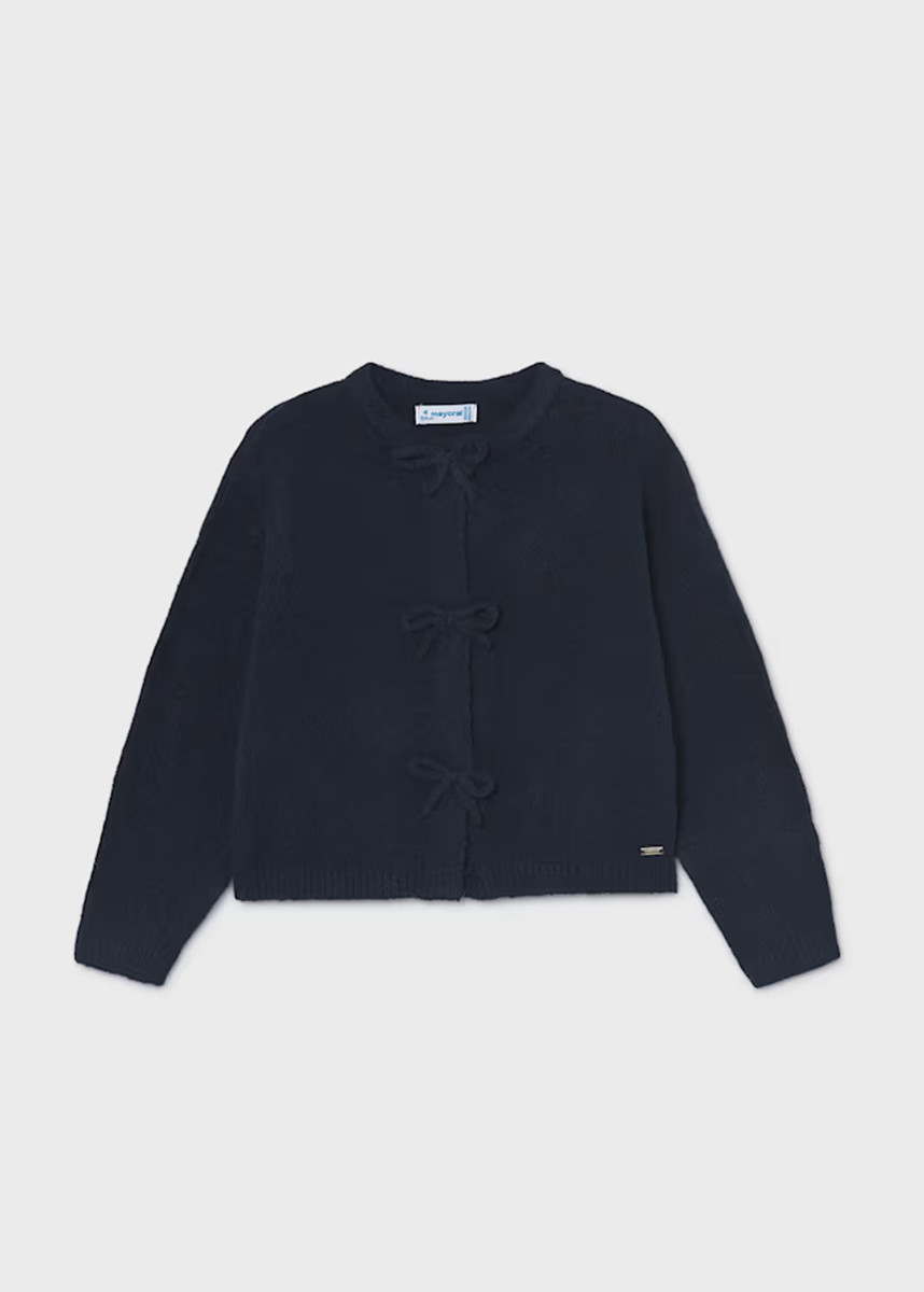 Bow Detail Knit Cardigan - Navy