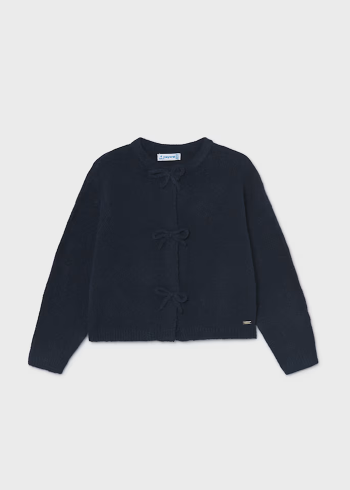 Bow Detail Knit Cardigan - Navy