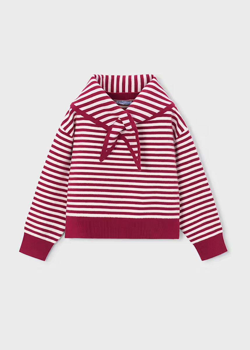 Augusta Striped Sweater With Scarf - Cherry