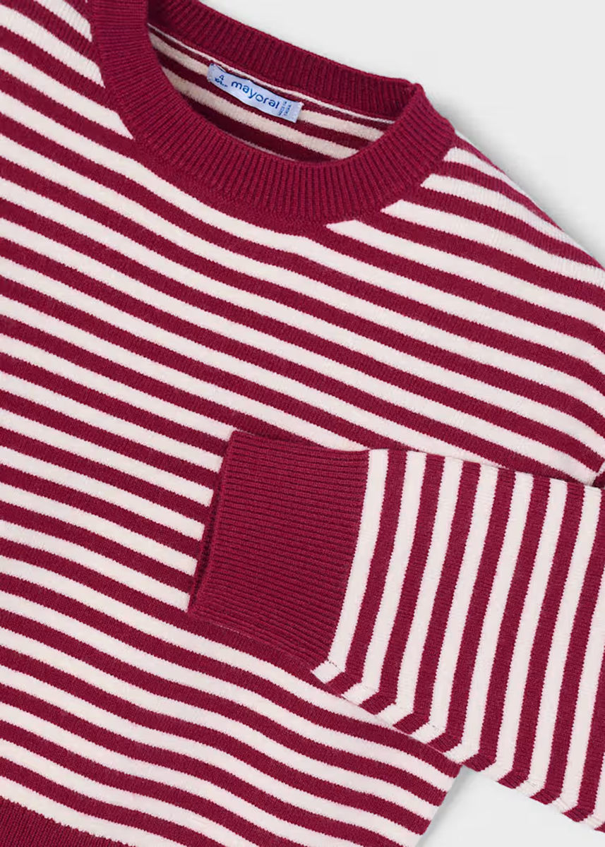 Augusta Striped Sweater With Scarf - Cherry