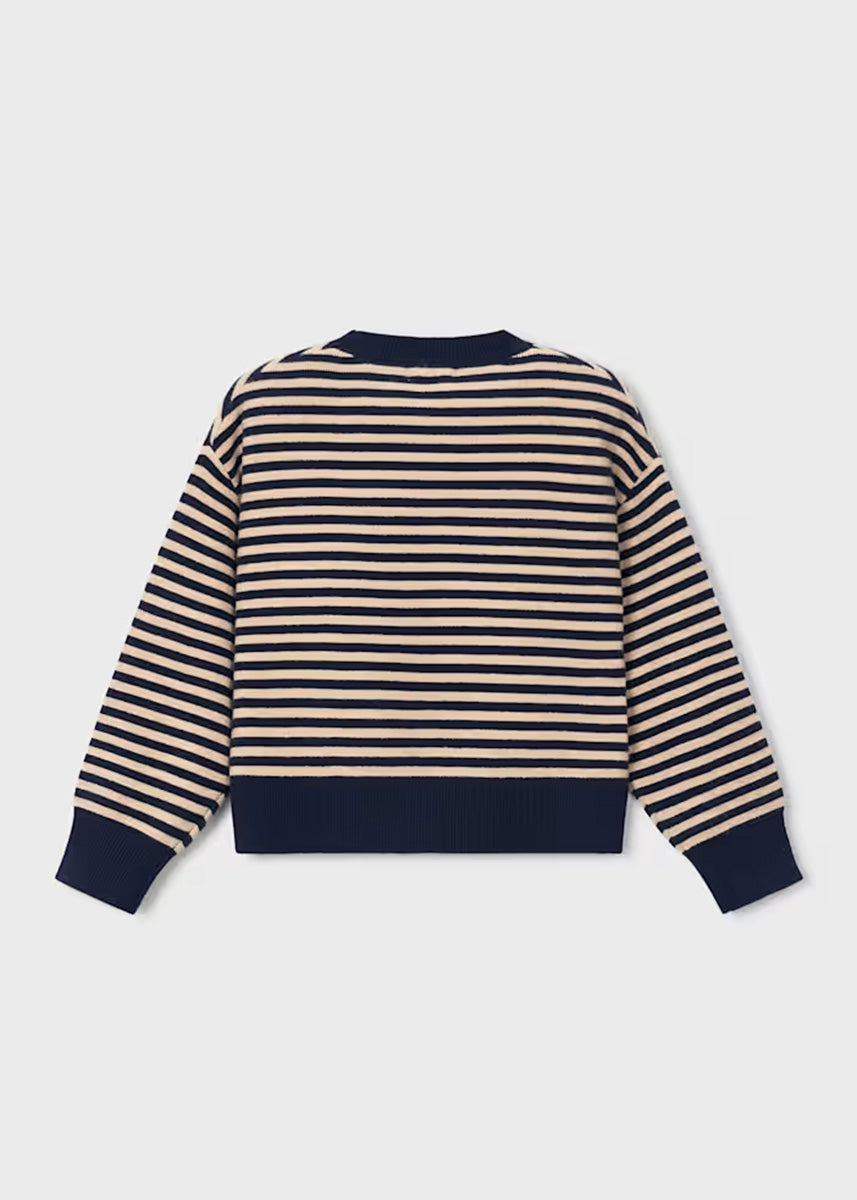 Augusta Striped Sweater With Scarf - Navy