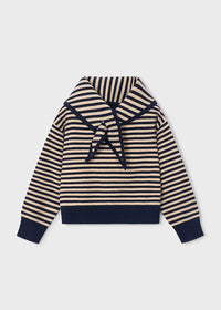 Augusta Striped Sweater With Scarf - Navy