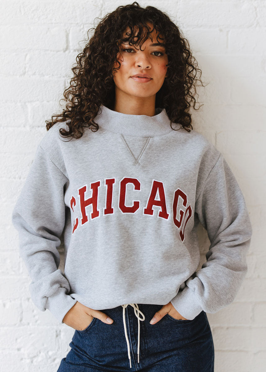 Chicago Mock Neck Sweatshirt - Heather Grey