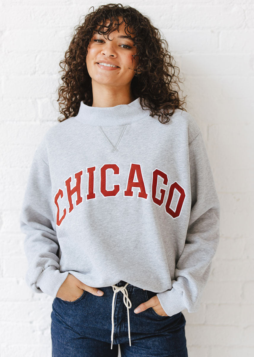 Chicago Mock Neck Sweatshirt - Heather Grey