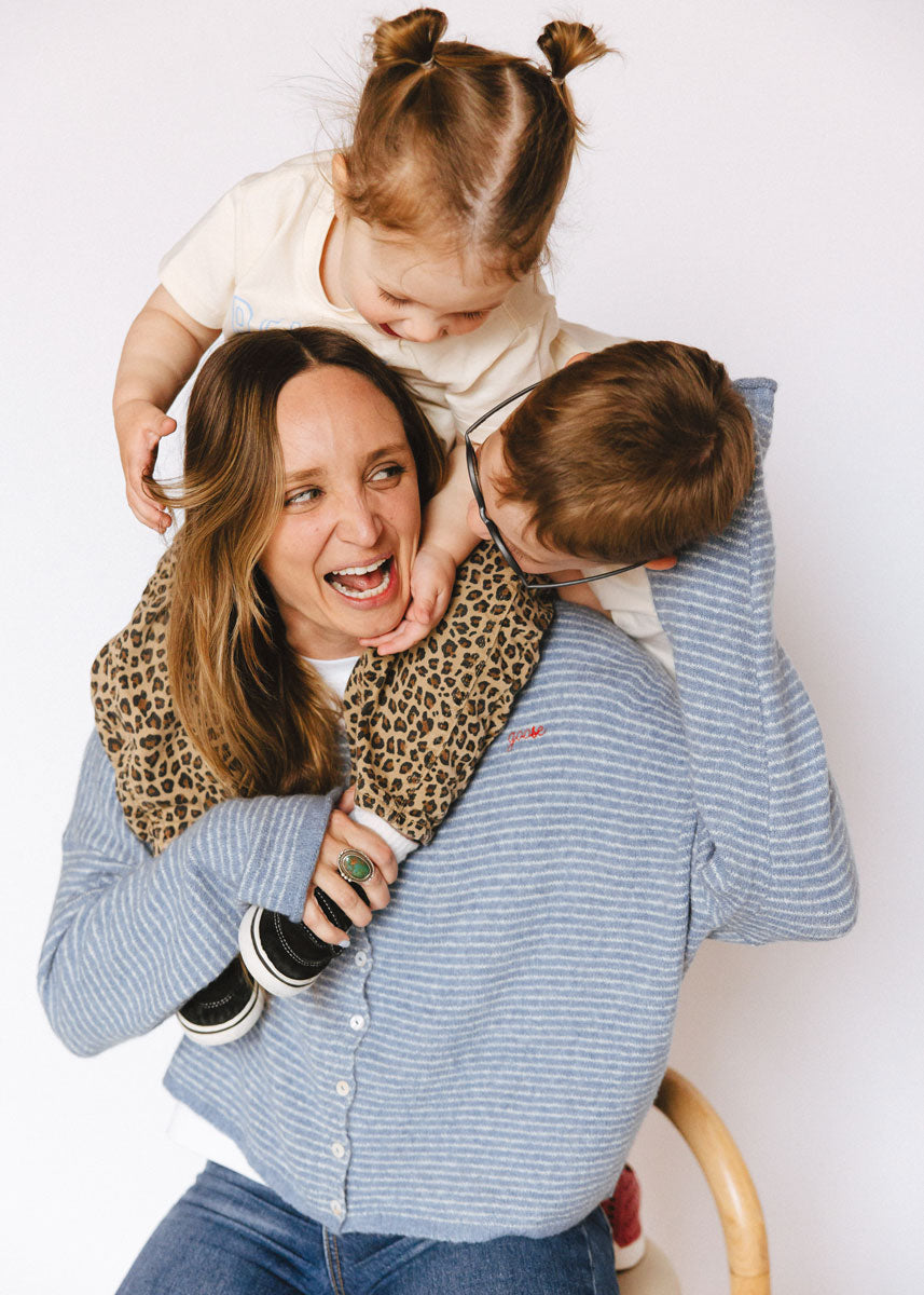 Piper Pin Striped Cardigan - Dusty Blue