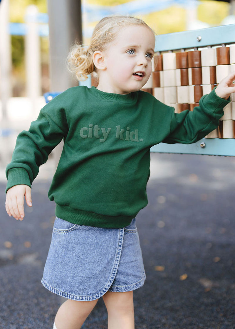 City Kid Monochrome Puff Sweatshirt - Forest Green