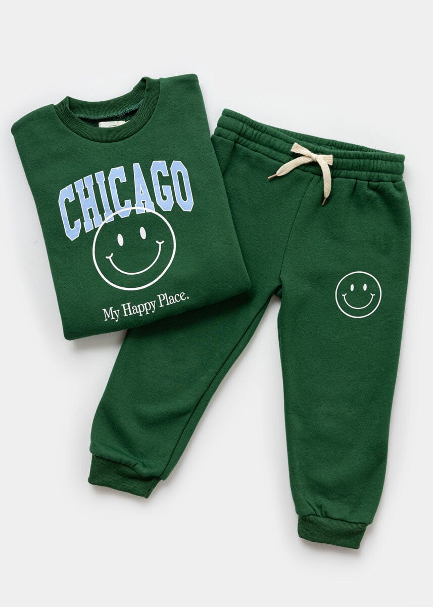 Chicago, My Happy Place Fleece Sweat Set - Hunter Green