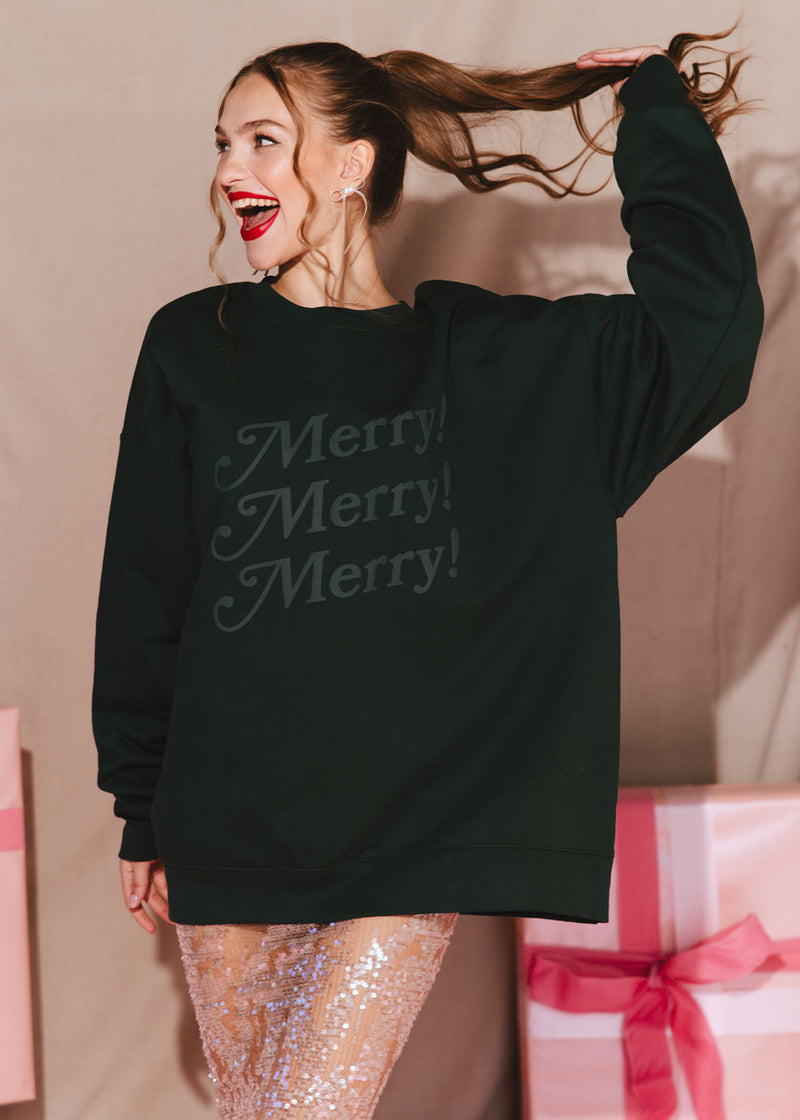 Merry! Merry! Merry! Crewneck Sweatshirt - Deep Forest