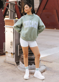 Chicago Collegiate Gingham Mock Neck Sweatshirt - Sage